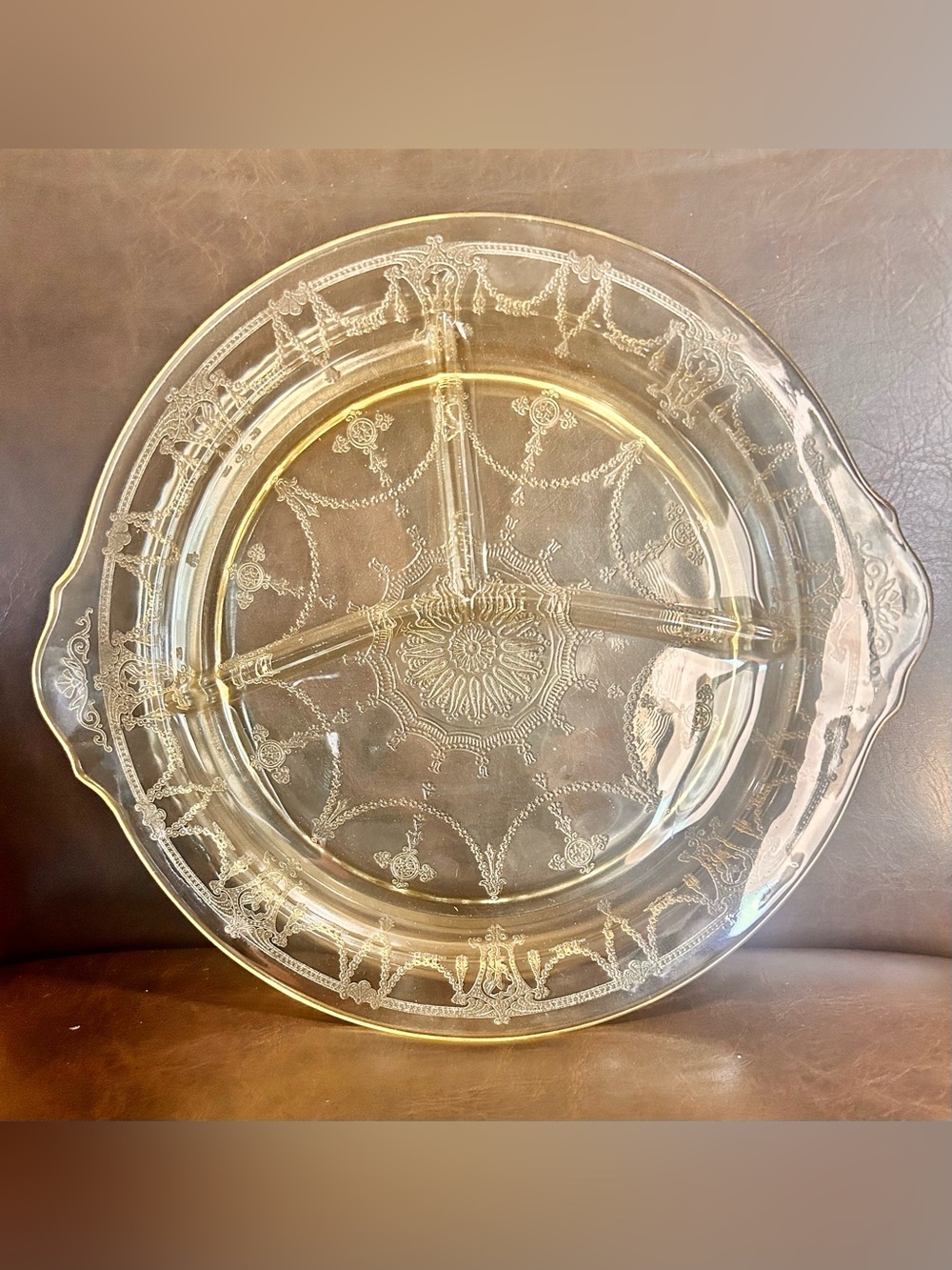 Anchor Hocking vintage Cameo Ballerina Depression Glass 3 divided plate